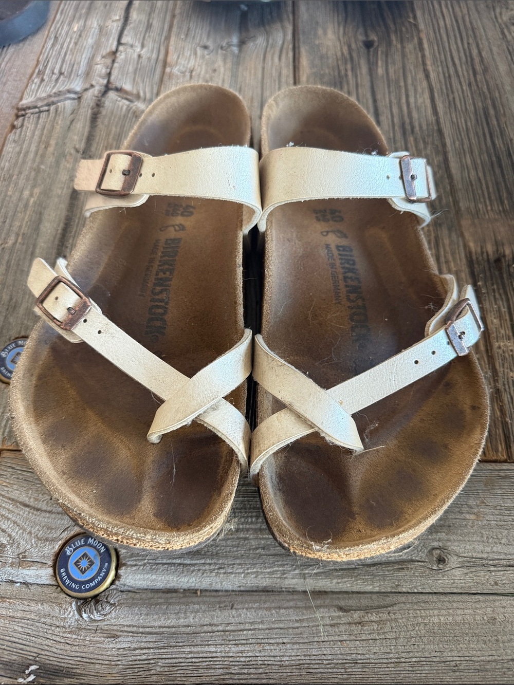 Birkenstock Off-White Leather Crossover Strap Sandals